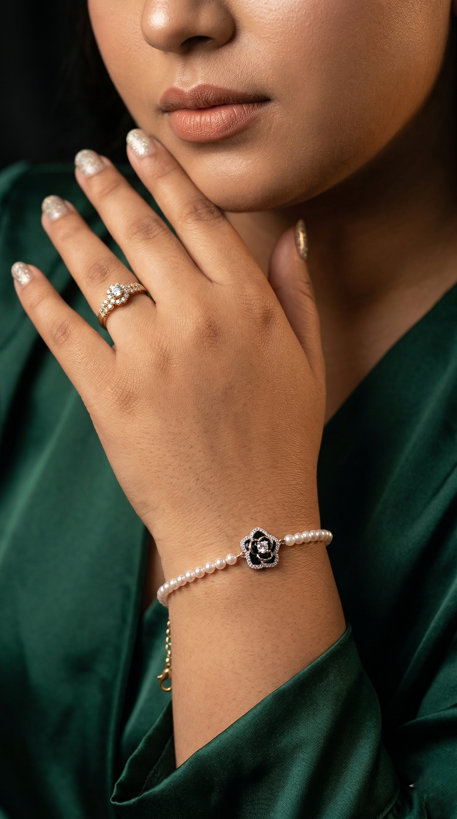 Midnight Bloom Pearl Bracelet
