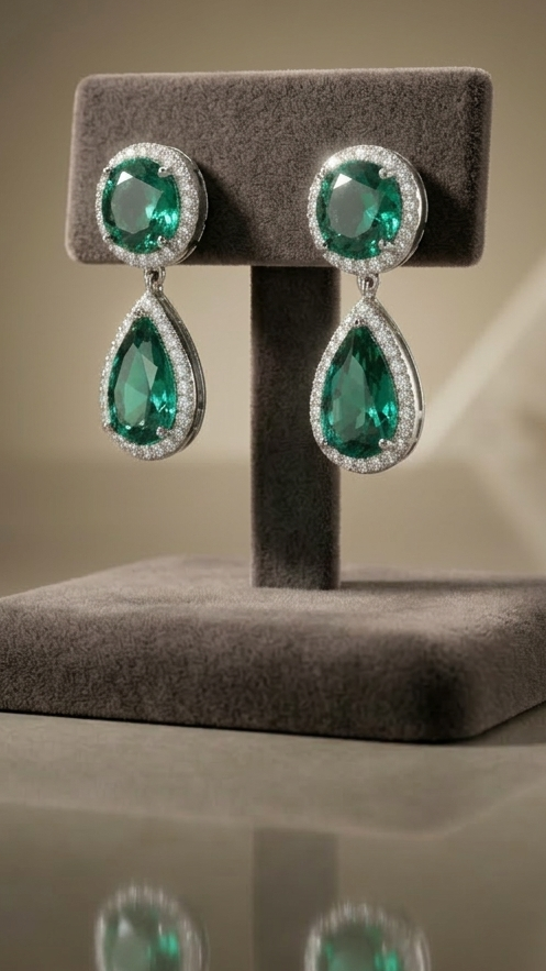 925 Silver Emerald Green Drop Earrings for Women