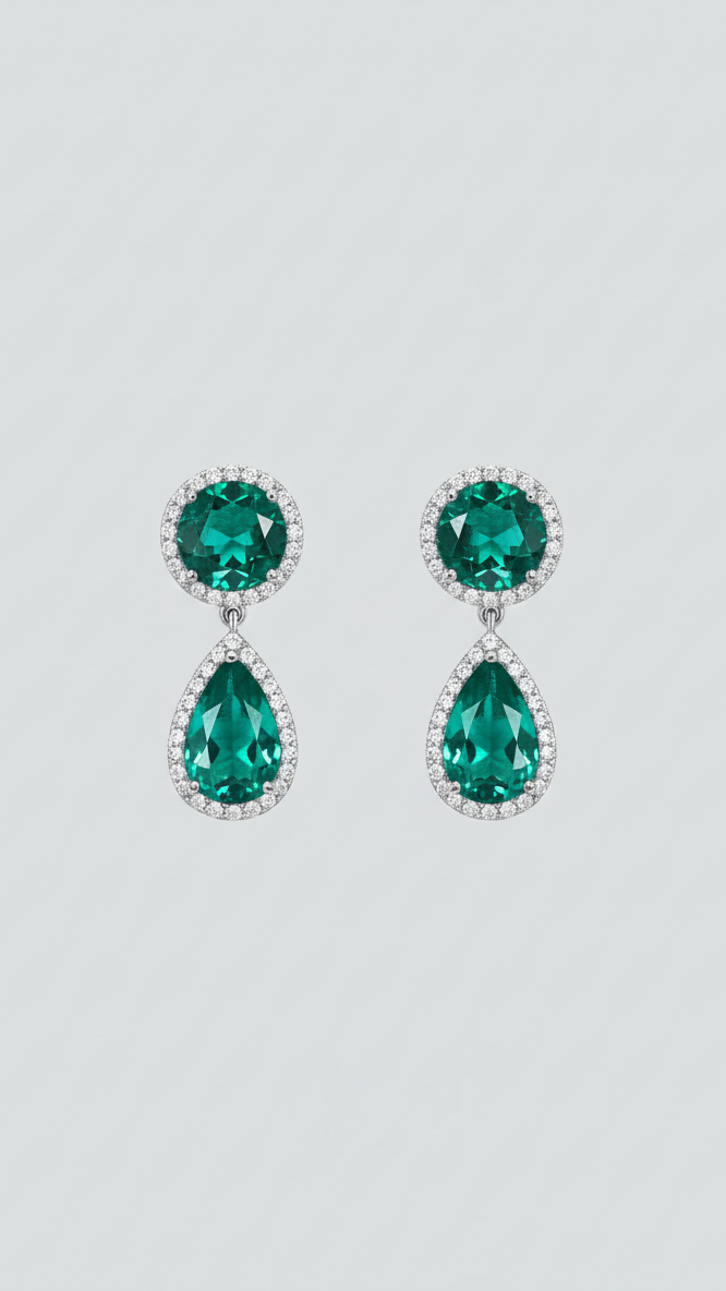 925 Silver Emerald Green Drop Earrings for Women