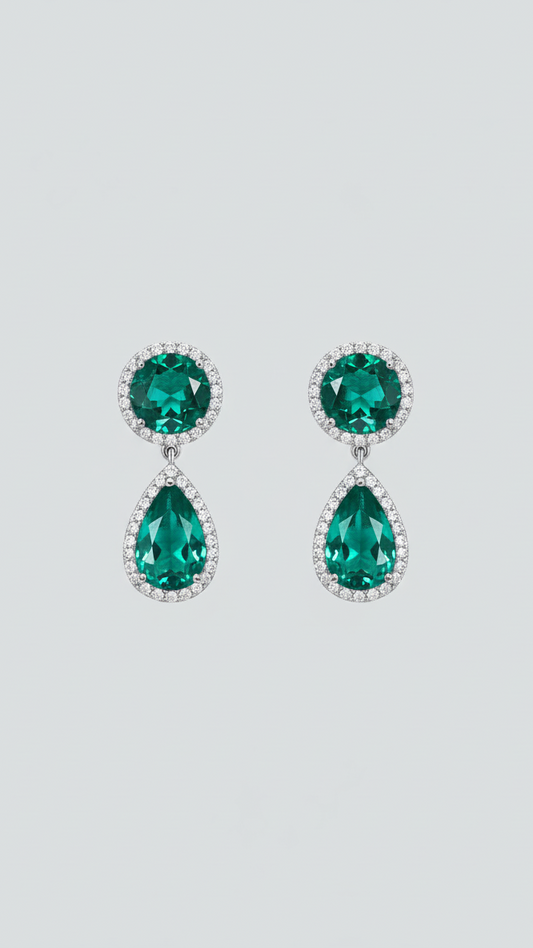 925 Silver Emerald Green Drop Earrings for Women