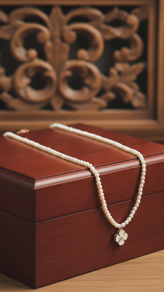 White Pearl and green stone set